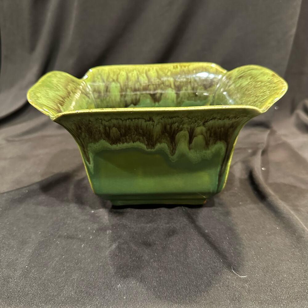 Vintage Drip Glaze Planter Rectangle Wide Rim 8x5"